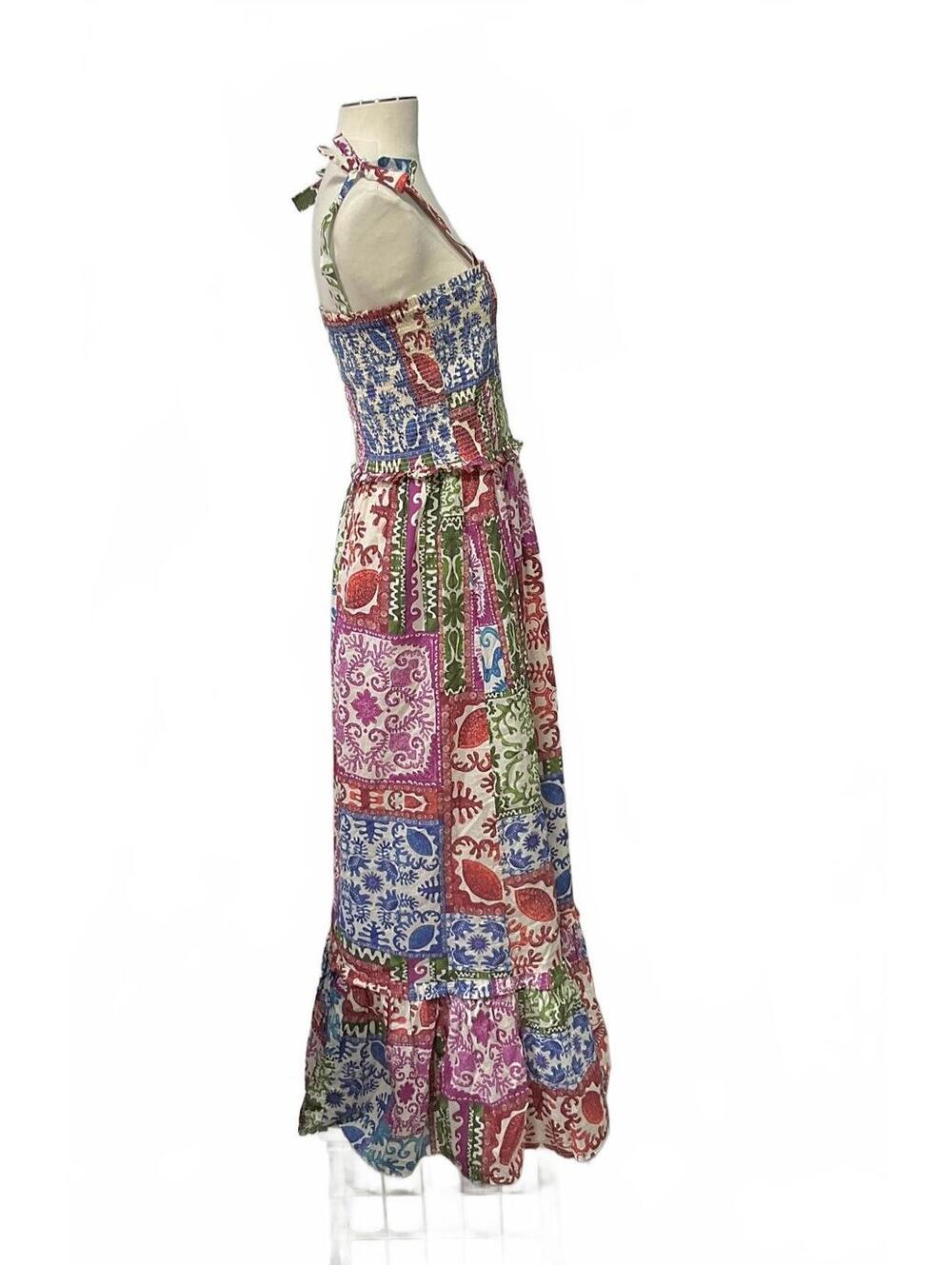 BILA Multicolor Patchwork Cotton Maxi Dress with Tie Straps, Size M dd10 - Picture 6 of 9